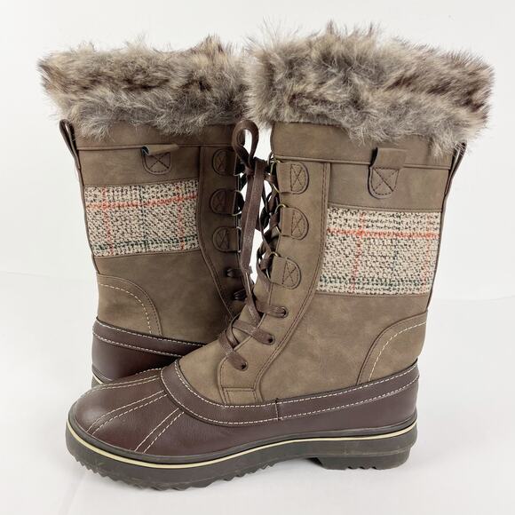 Northside Womens Bishop Winter Boots 11 Brown Lace Up Faux Fur Trim NWOB - Picture 4 of 15